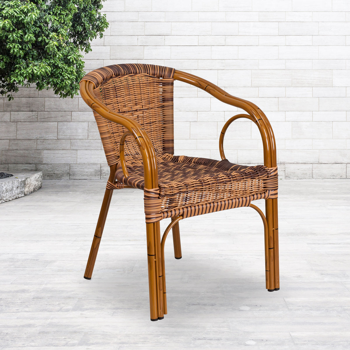 Rattan Restaurant Patio Chair with Bamboo-Aluminum Frame - Image 2