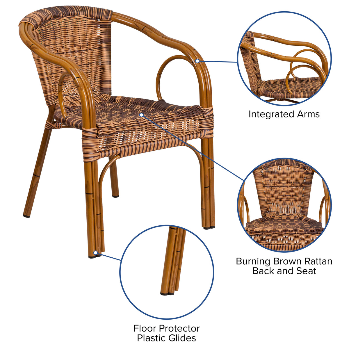 Rattan Restaurant Patio Chair with Bamboo-Aluminum Frame - Image 3