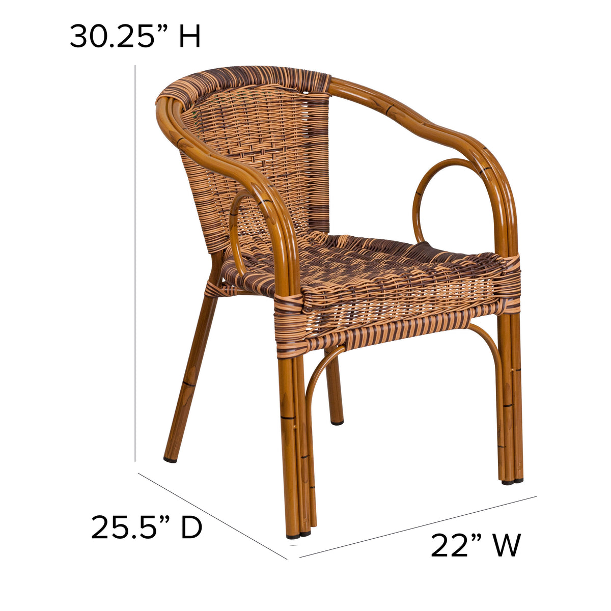 Rattan Restaurant Patio Chair with Bamboo-Aluminum Frame - Image 4