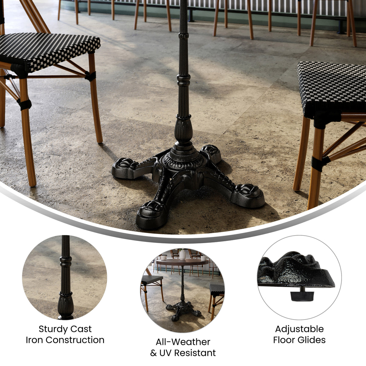 Commercial Indoor/Outdoor Cast Iron Bistro Table Base - Image 3