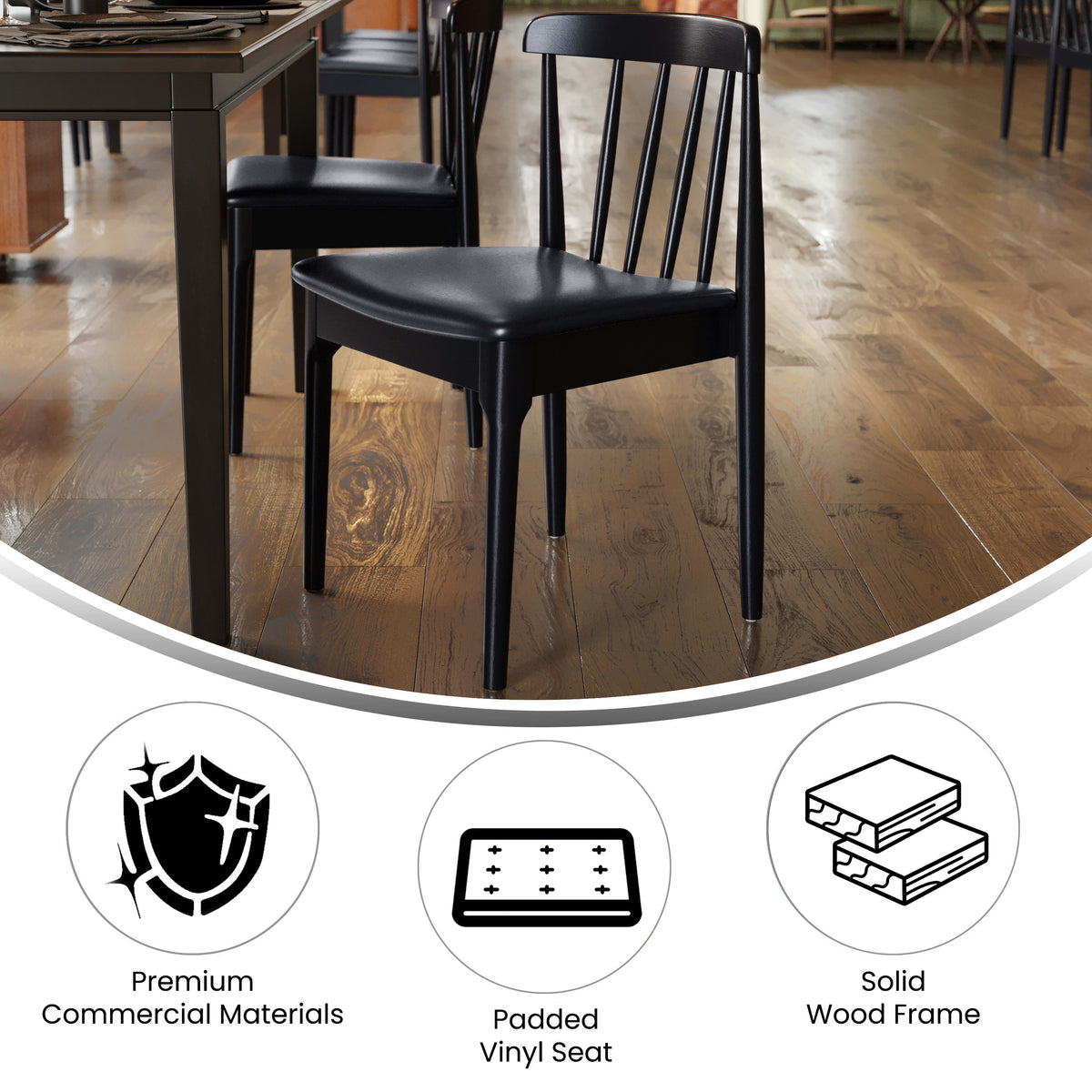 Commercial Solid Wood Dining Chair with Vinyl Padded Seat - Image 3