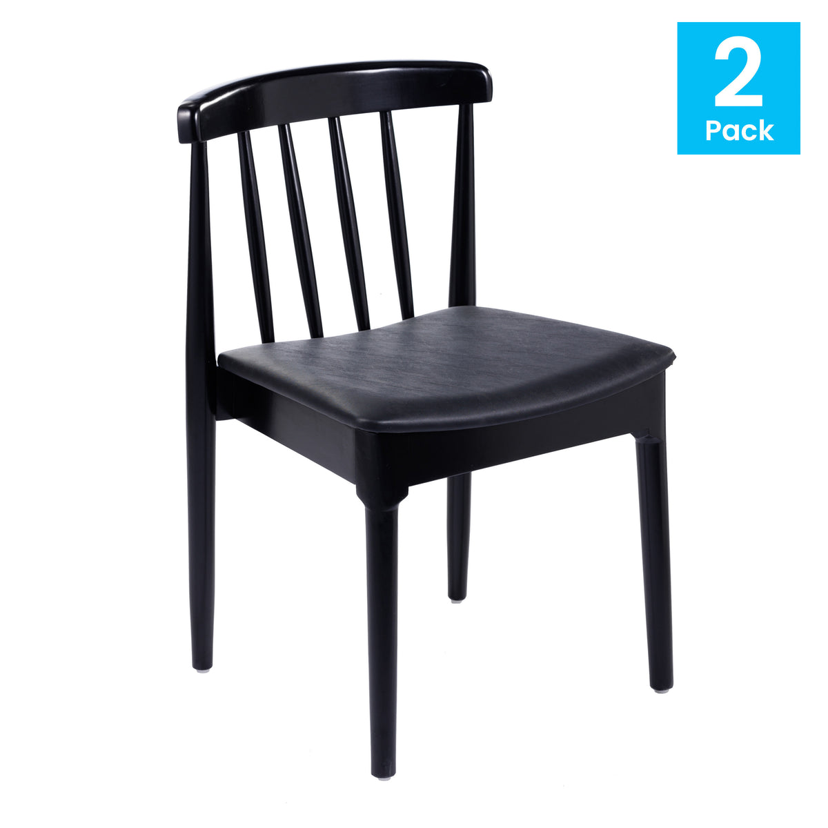 Commercial Solid Wood Dining Chair with Vinyl Padded Seat - Set of 2 - Image 2