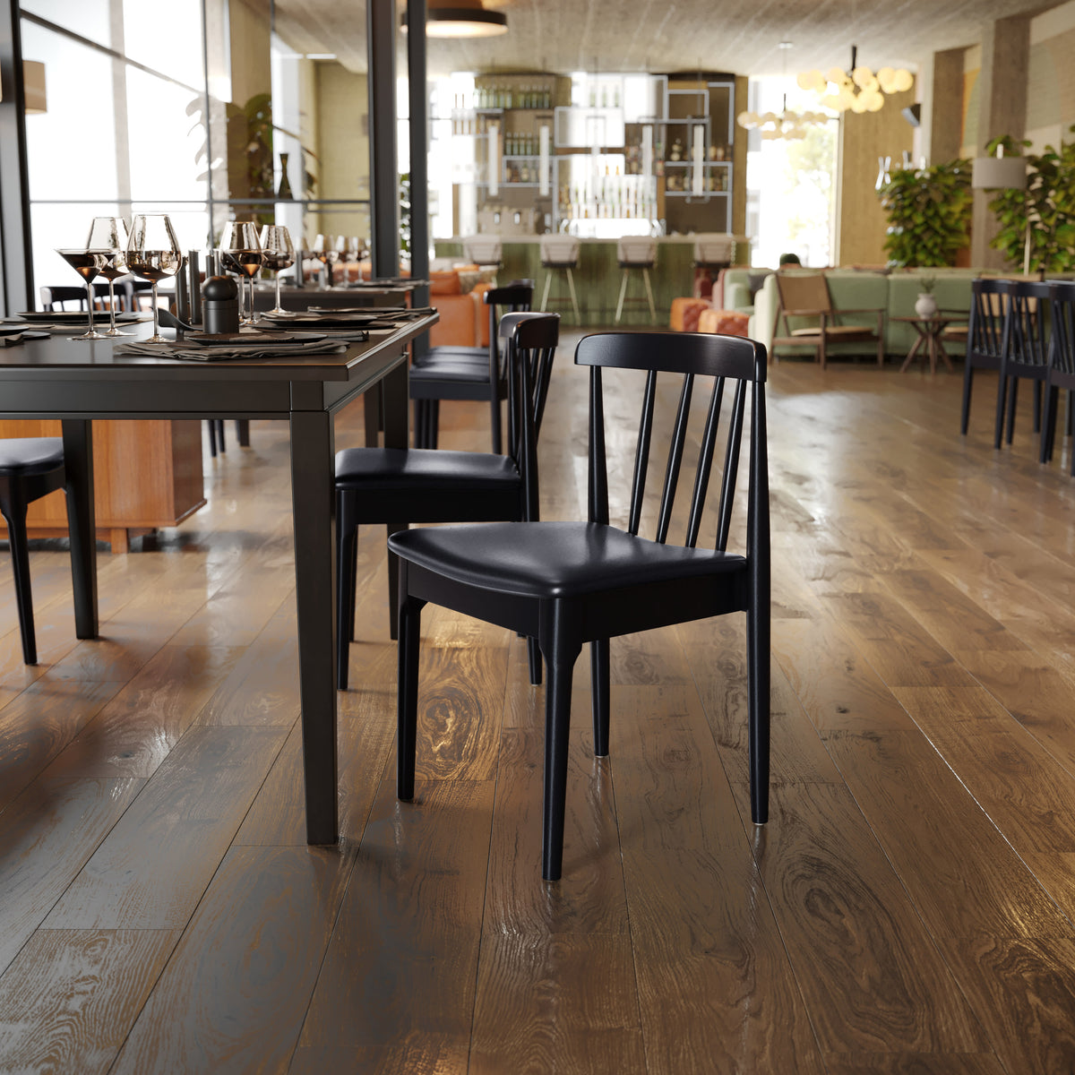 Commercial Solid Wood Dining Chair with Vinyl Padded Seat - Set of 2 - Image 3