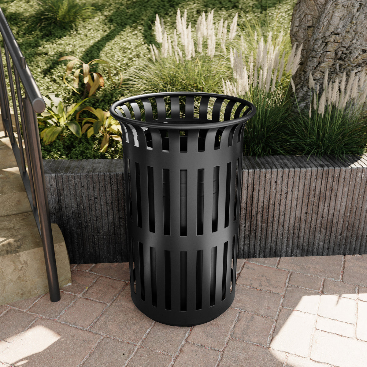 Commercial Outdoor Slatted Steel Trash Can with Inner Bin - Image 2
