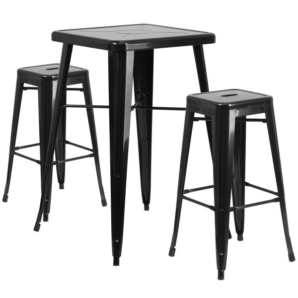 23.75'' Square Metal Indoor-Outdoor Bar Table Set with 2 Square Seat Stools
