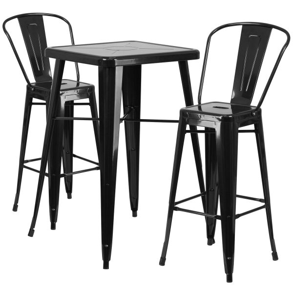 23.75'' Square Metal Indoor-Outdoor Bar Table Set with 2 Stools with Backs