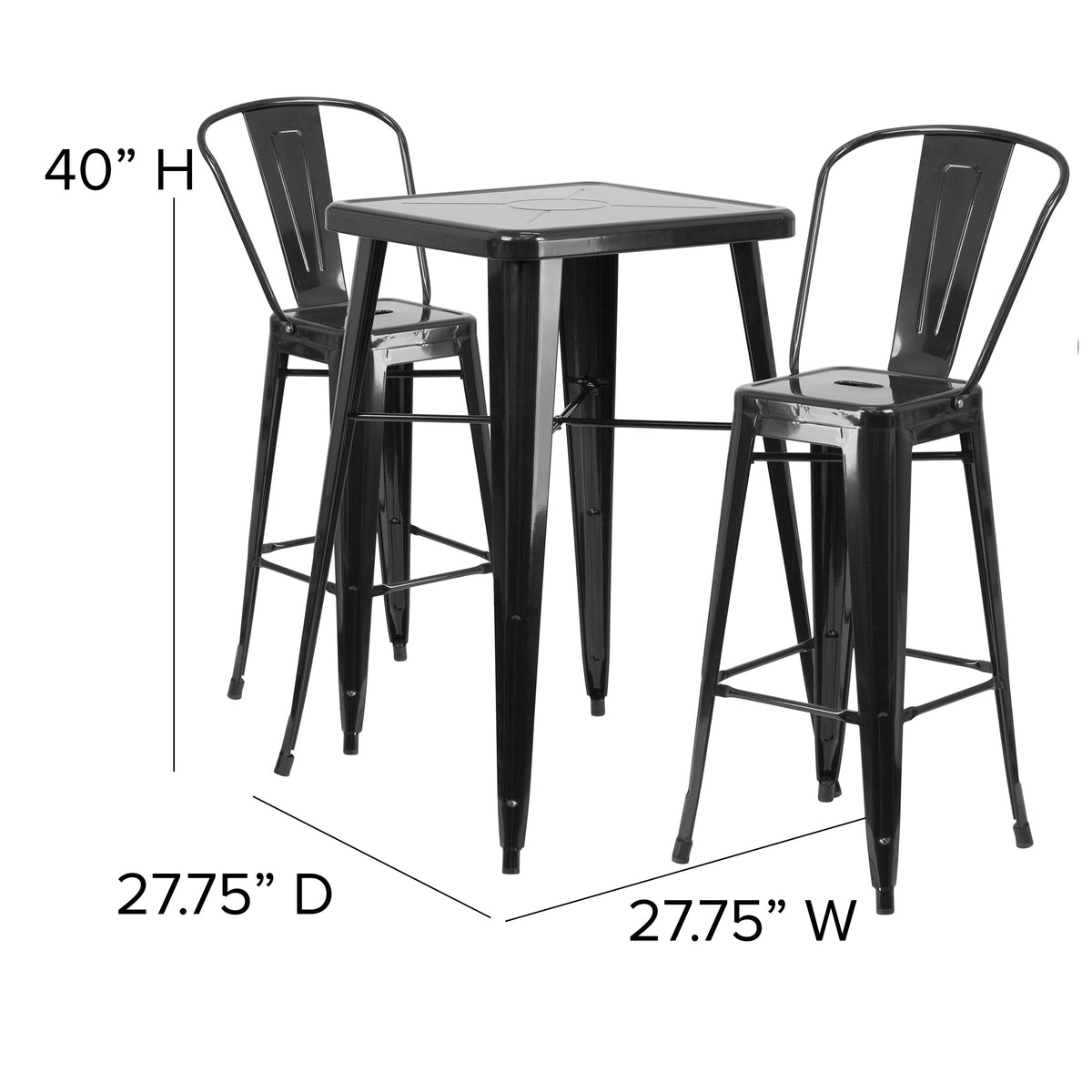 23.75'' Square Metal Indoor-Outdoor Bar Table Set with 2 Stools with Backs - Image 3