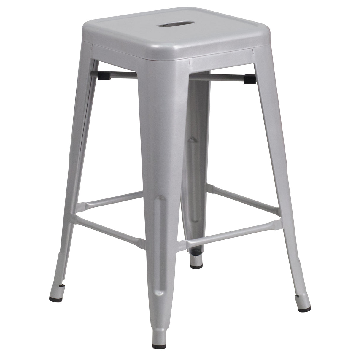 24" High Backless Metal Indoor-Outdoor Counter Height Stool w/Square Seat