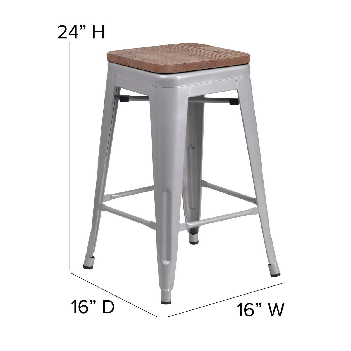 24" High Backless Metal Indoor-Outdoor Counter Height Stool w/Square Seat - Image 4