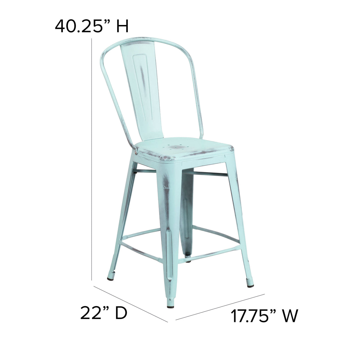 24" High Distressed Metal Indoor-Outdoor Counter Height Stool with Back - Image 4