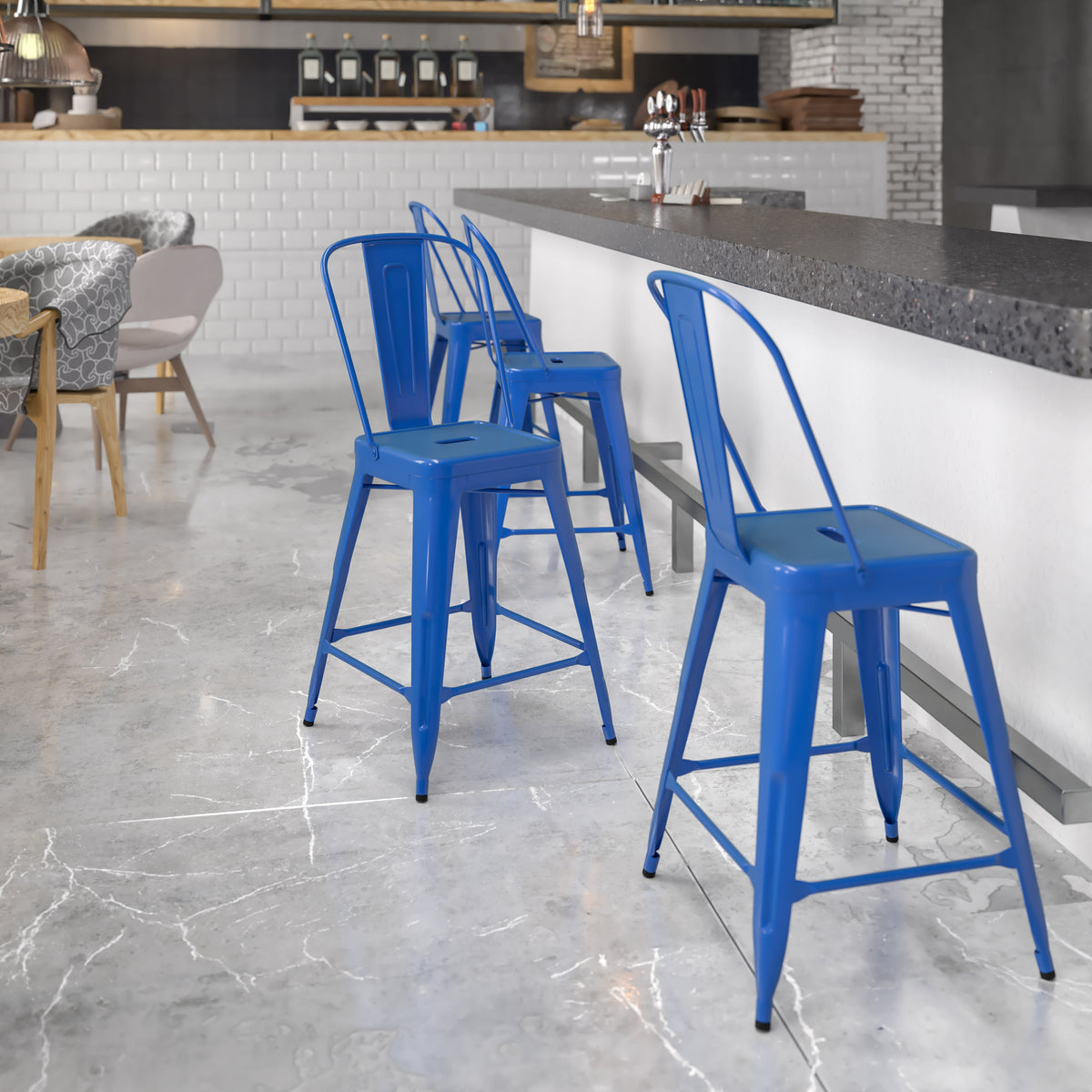24'' High Metal Indoor-Outdoor Counter Height Stool with Back - Image 2
