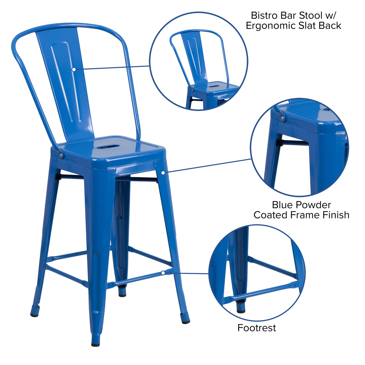24'' High Metal Indoor-Outdoor Counter Height Stool with Back - Image 3