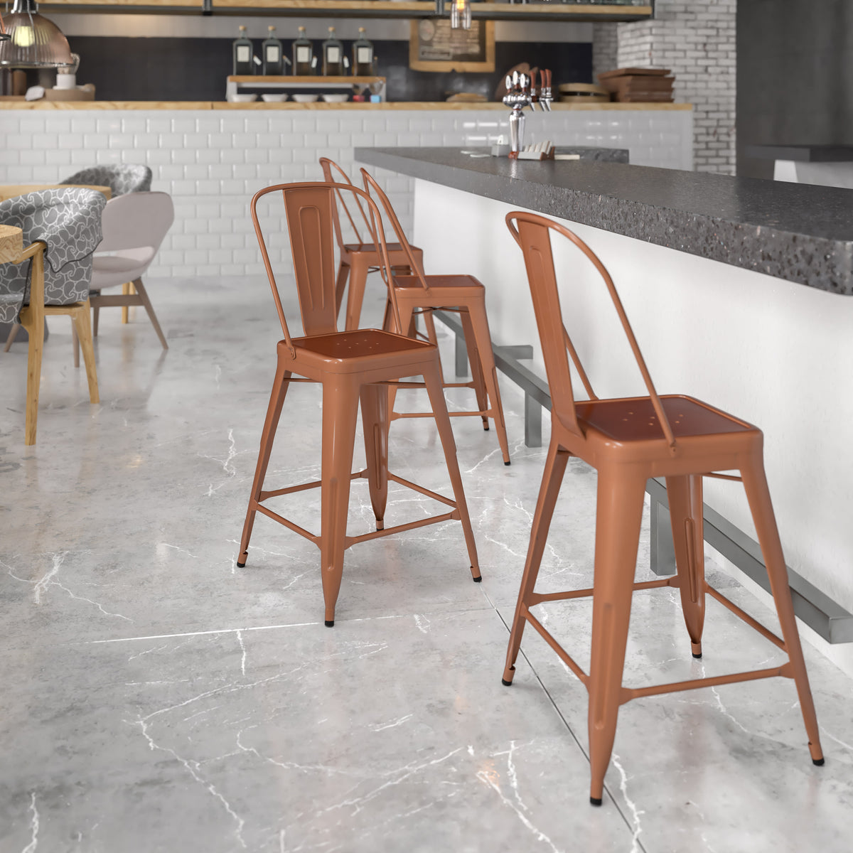 24'' High Metal Indoor-Outdoor Counter Height Stool with Back - Image 2