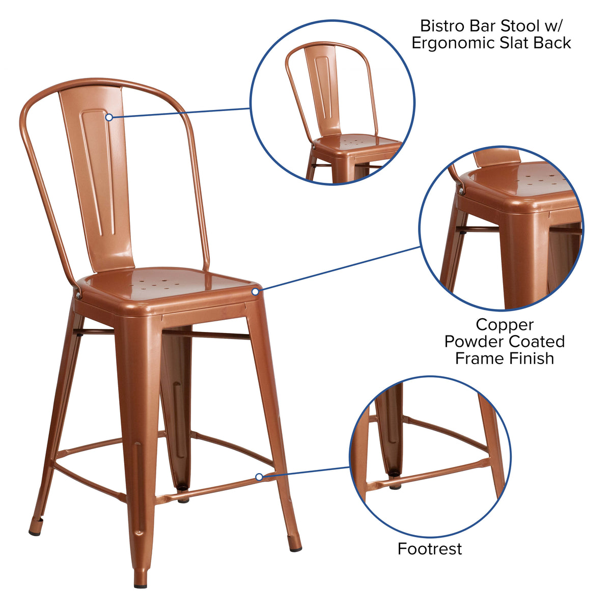 24'' High Metal Indoor-Outdoor Counter Height Stool with Back - Image 3