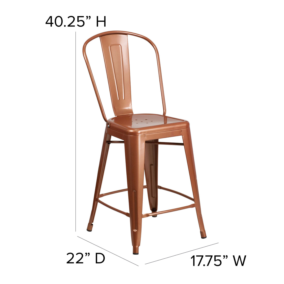 24'' High Metal Indoor-Outdoor Counter Height Stool with Back - Image 4