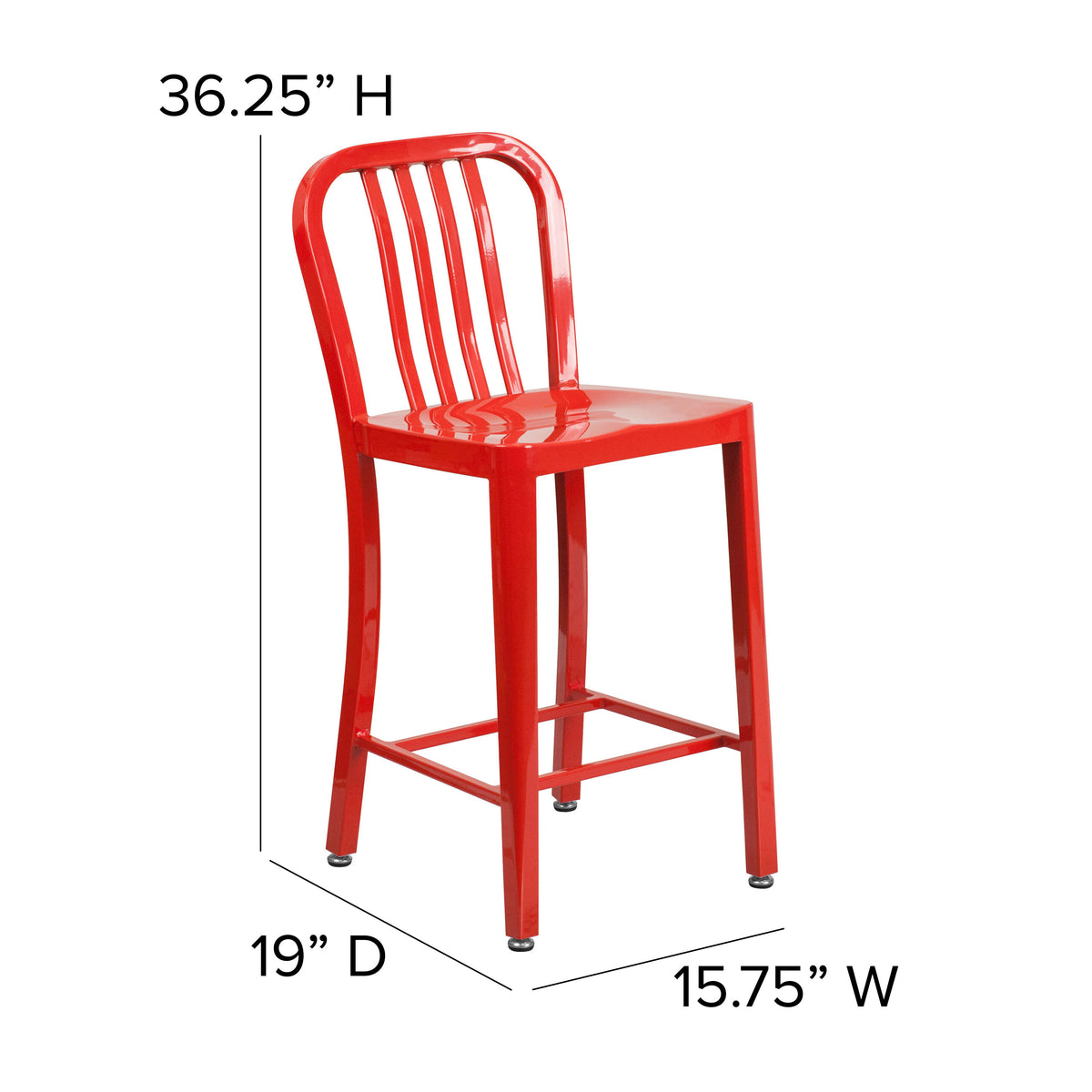 24'' High Metal Indoor-Outdoor Counter Height Stool with Vertical Slat Back - Image 4