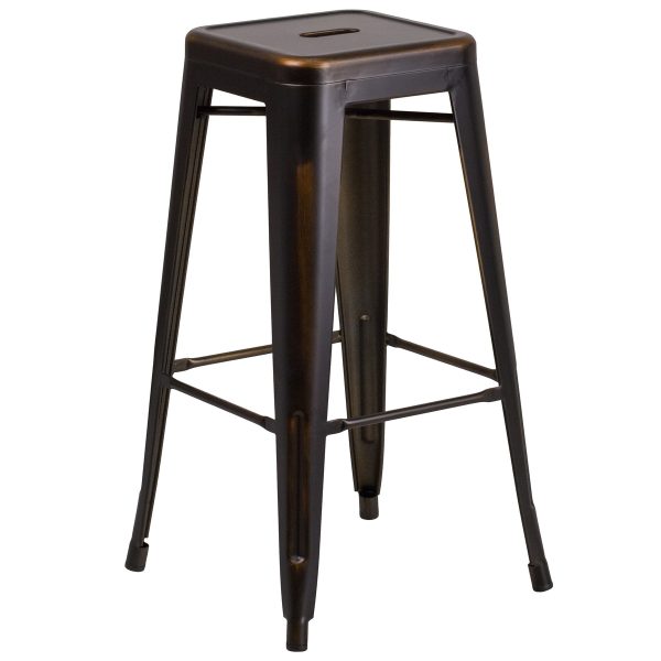 30" High Backless Distressed Metal Indoor-Outdoor Barstool - Patio Chair
