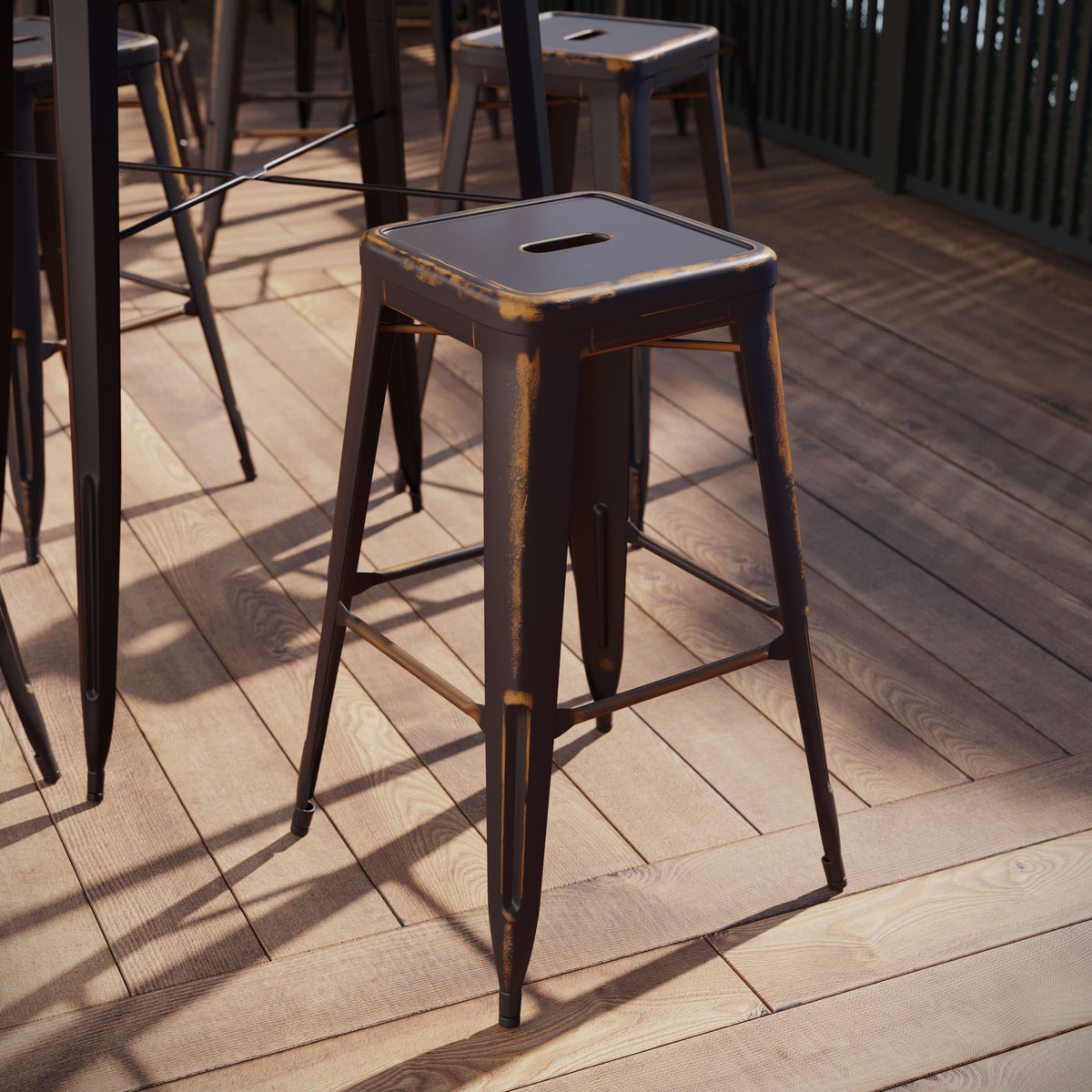 30" High Backless Distressed Metal Indoor-Outdoor Barstool - Patio Chair - Image 2