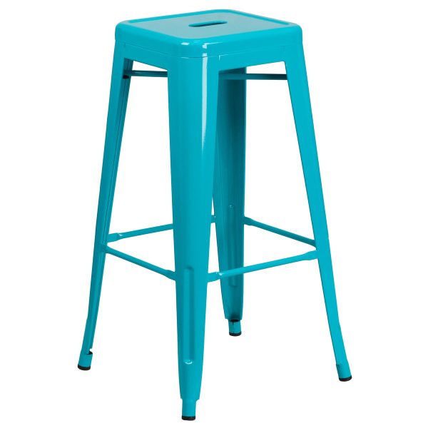 30" High Backless Metal Indoor-Outdoor Barstool with Square Seat