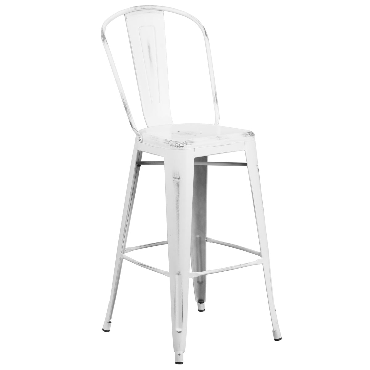 30" High Distressed Metal Indoor-Outdoor Barstool with Back