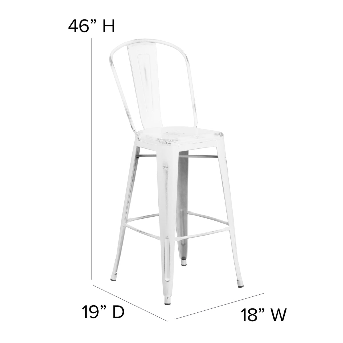 30" High Distressed Metal Indoor-Outdoor Barstool with Back - Image 4
