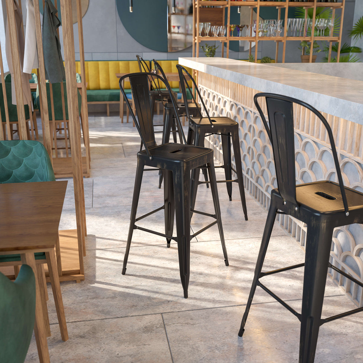 30'' High Metal Indoor-Outdoor Barstool with Back - Image 2