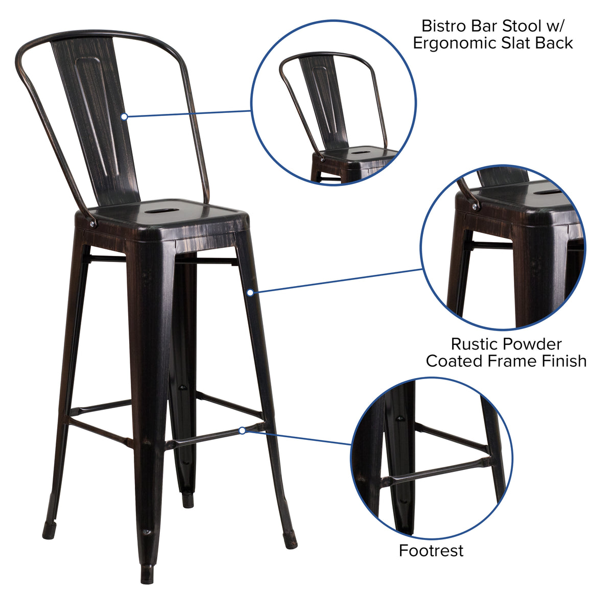 30'' High Metal Indoor-Outdoor Barstool with Back - Image 3
