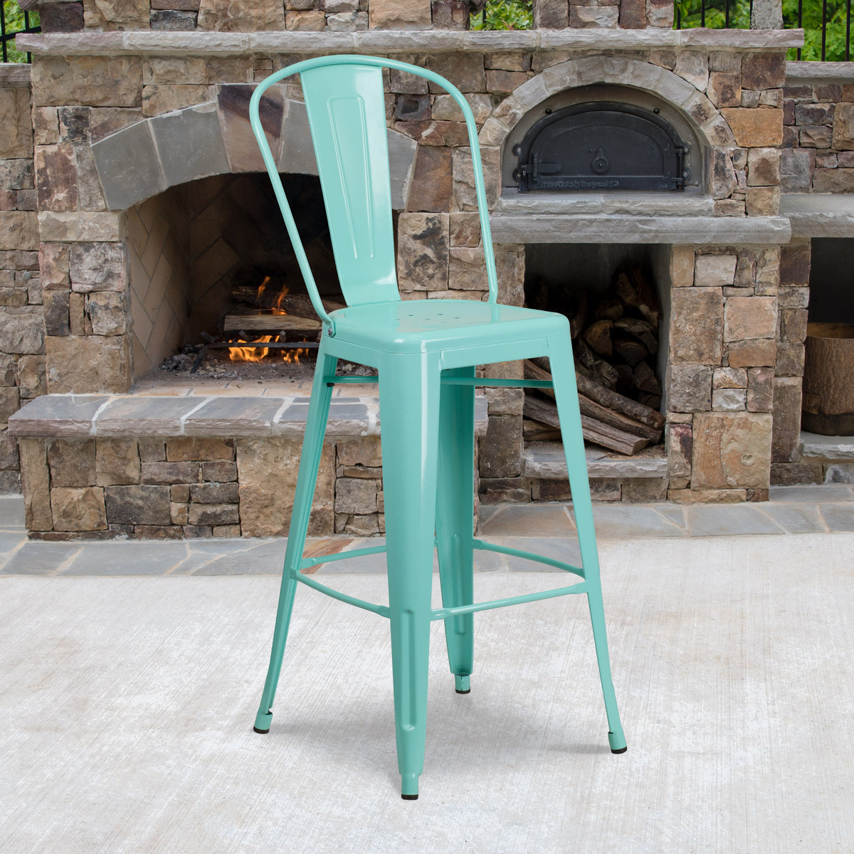 30'' High Metal Indoor-Outdoor Barstool with Back - Image 2