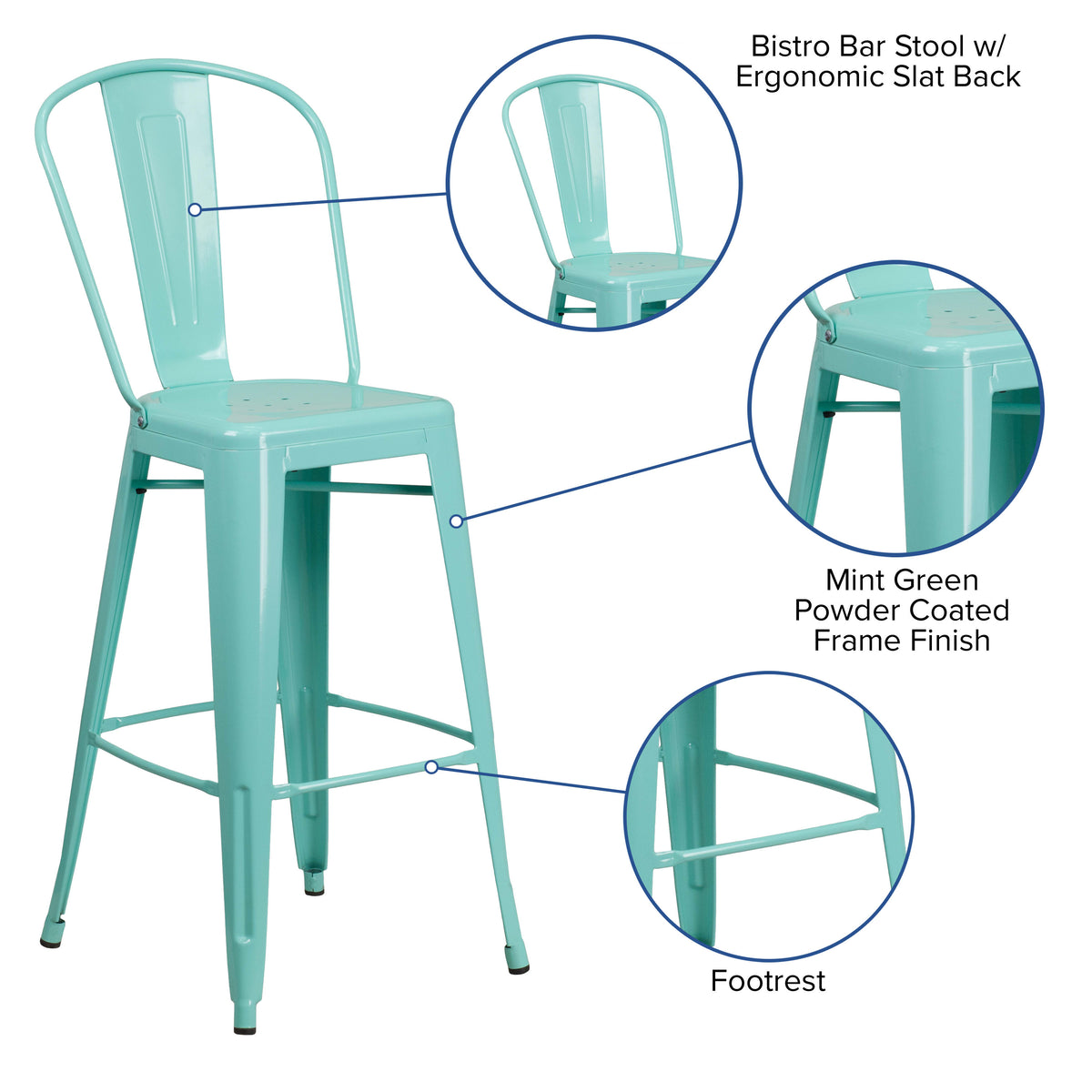 30'' High Metal Indoor-Outdoor Barstool with Back - Image 3