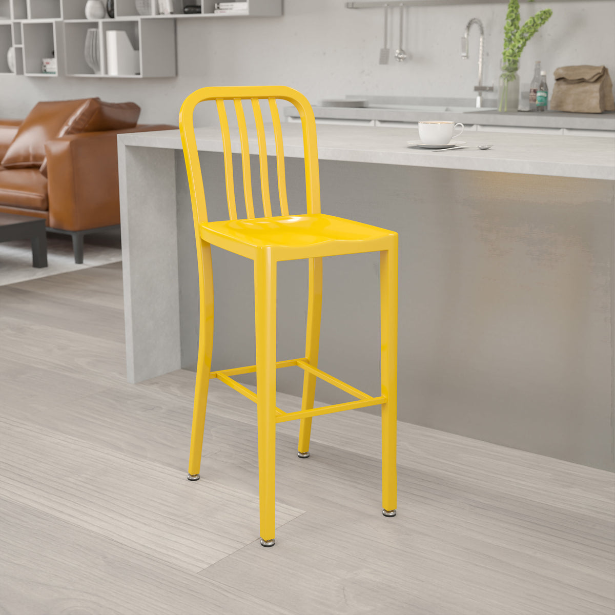 30'' High Metal Indoor-Outdoor Barstool with Vertical Slat Back - Image 2
