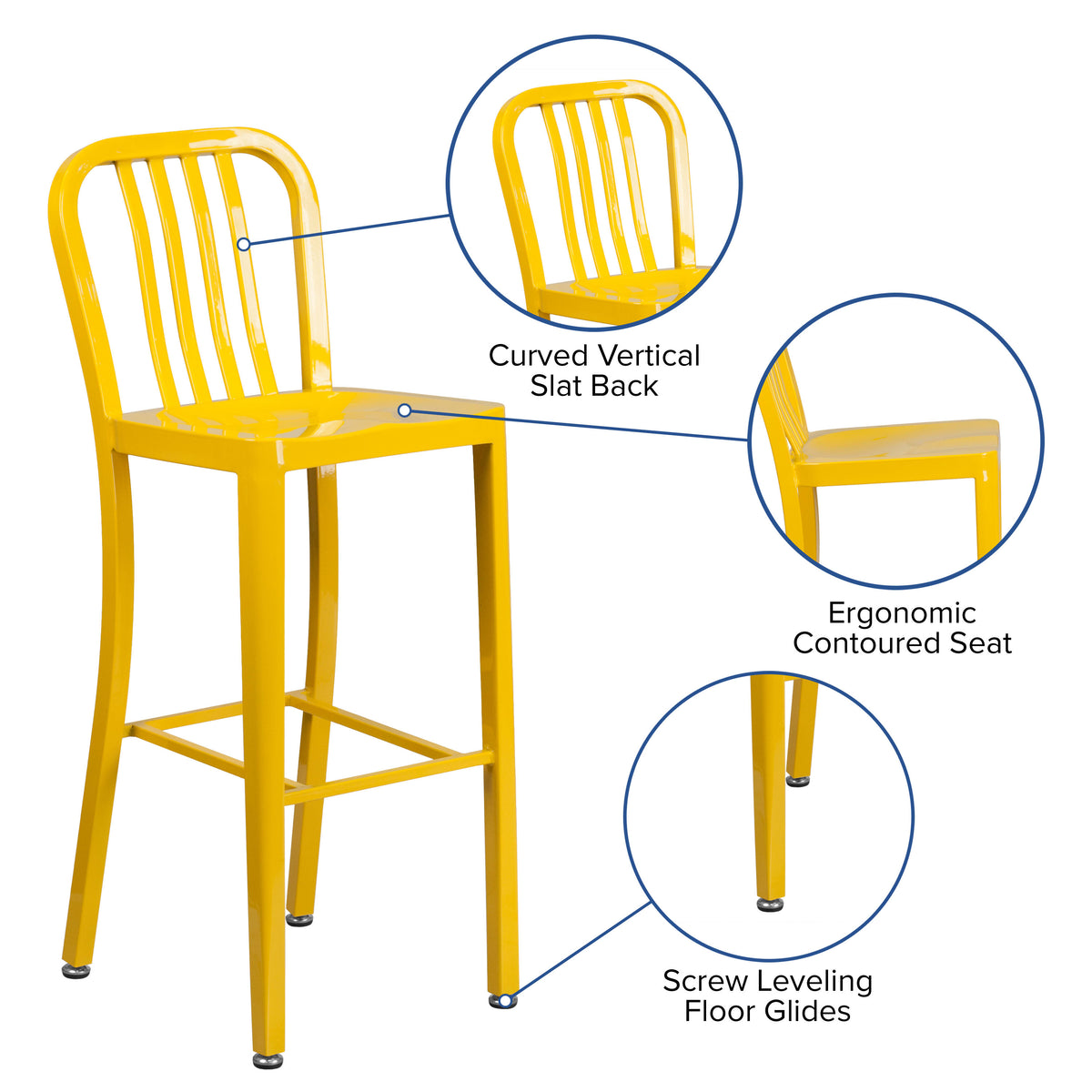 30'' High Metal Indoor-Outdoor Barstool with Vertical Slat Back - Image 3