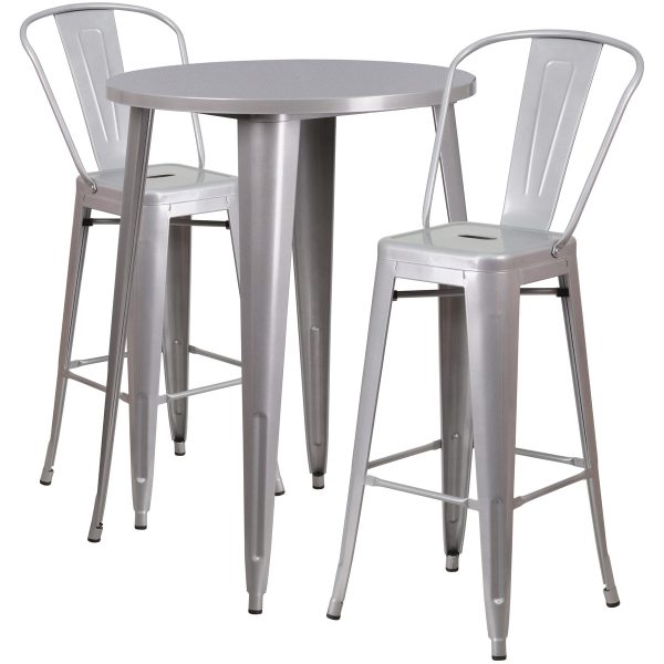 30'' Round Metal Indoor-Outdoor Bar Table Set with 2 Cafe Stools