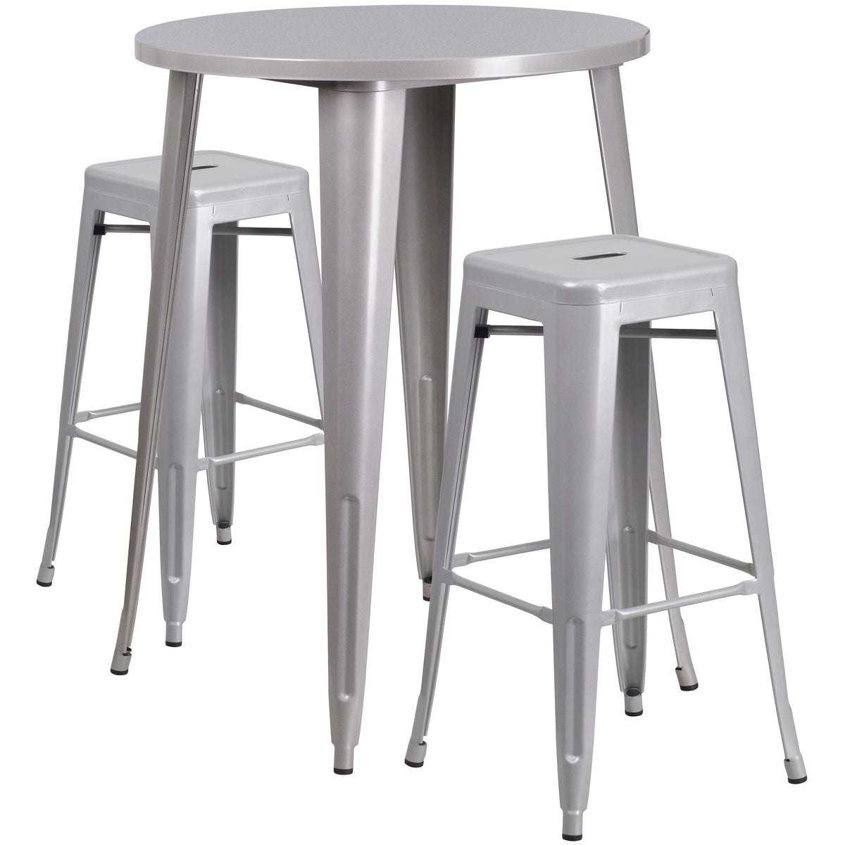 30'' Round Metal Indoor-Outdoor Bar Table Set with 2 Square Seat Backless Stools