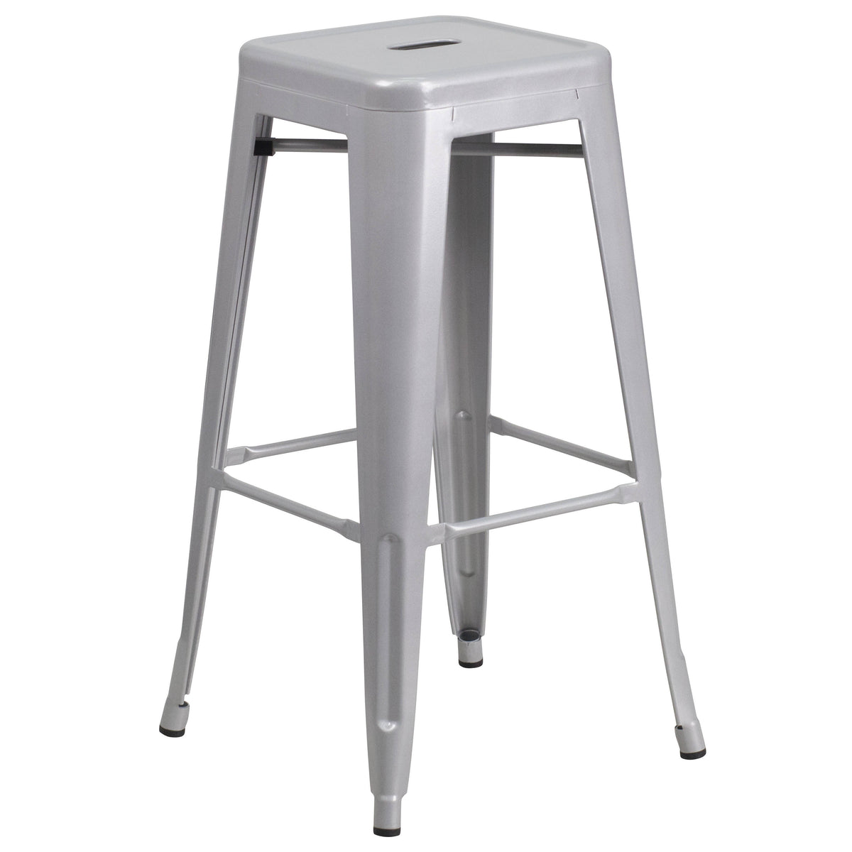 30'' Round Metal Indoor-Outdoor Bar Table Set with 2 Square Seat Backless Stools - Image 4