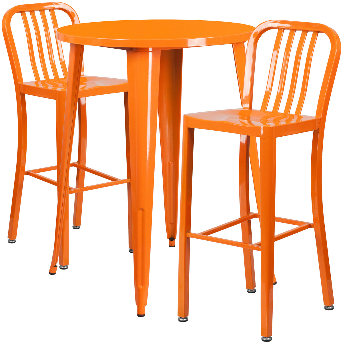 30'' Round Metal Indoor-Outdoor Bar Table Set with 2 Vertical Slat Back Stools