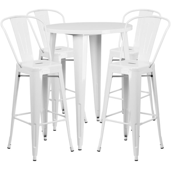 30'' Round Metal Indoor-Outdoor Bar Table Set with 4 Cafe Stools