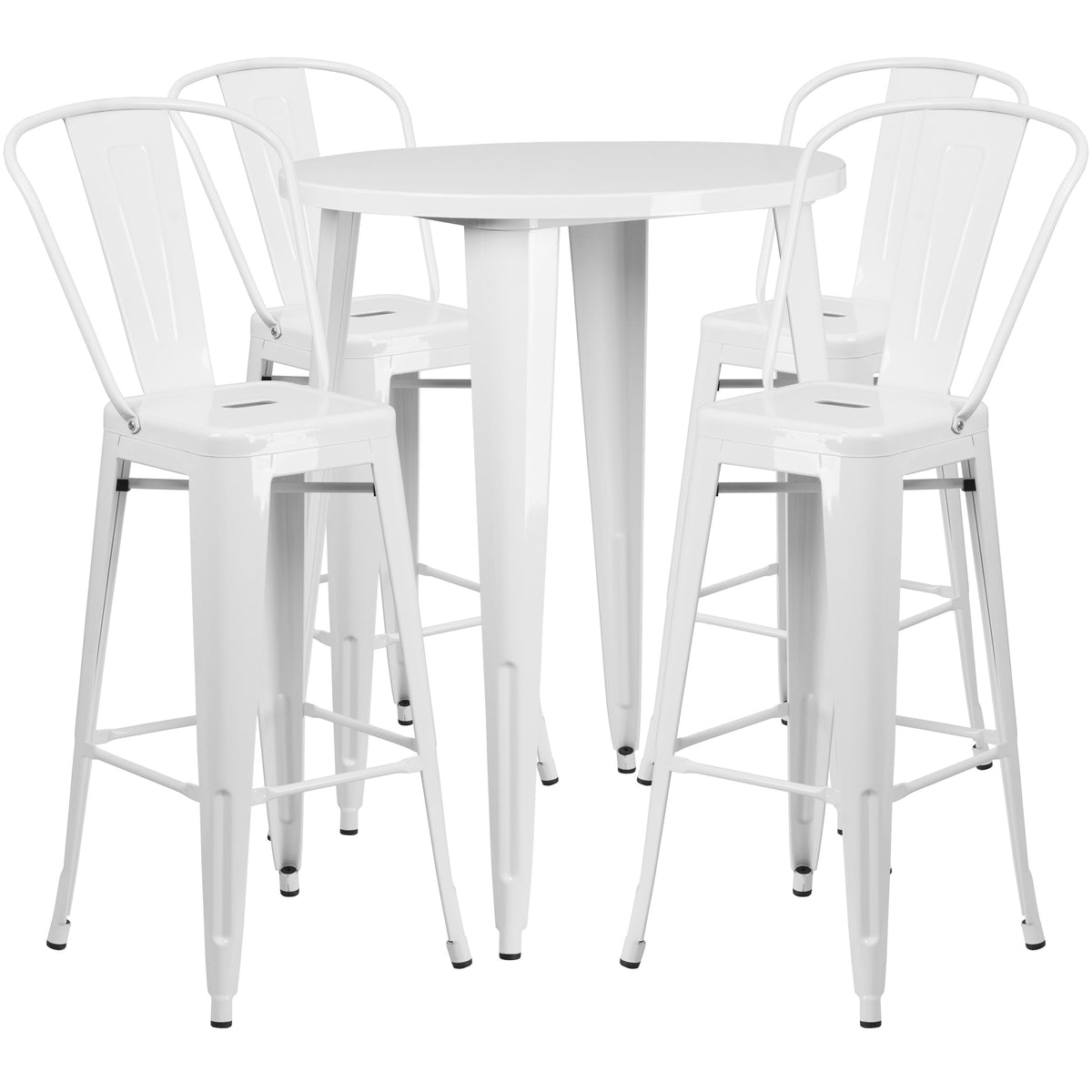 30'' Round Metal Indoor-Outdoor Bar Table Set with 4 Cafe Stools
