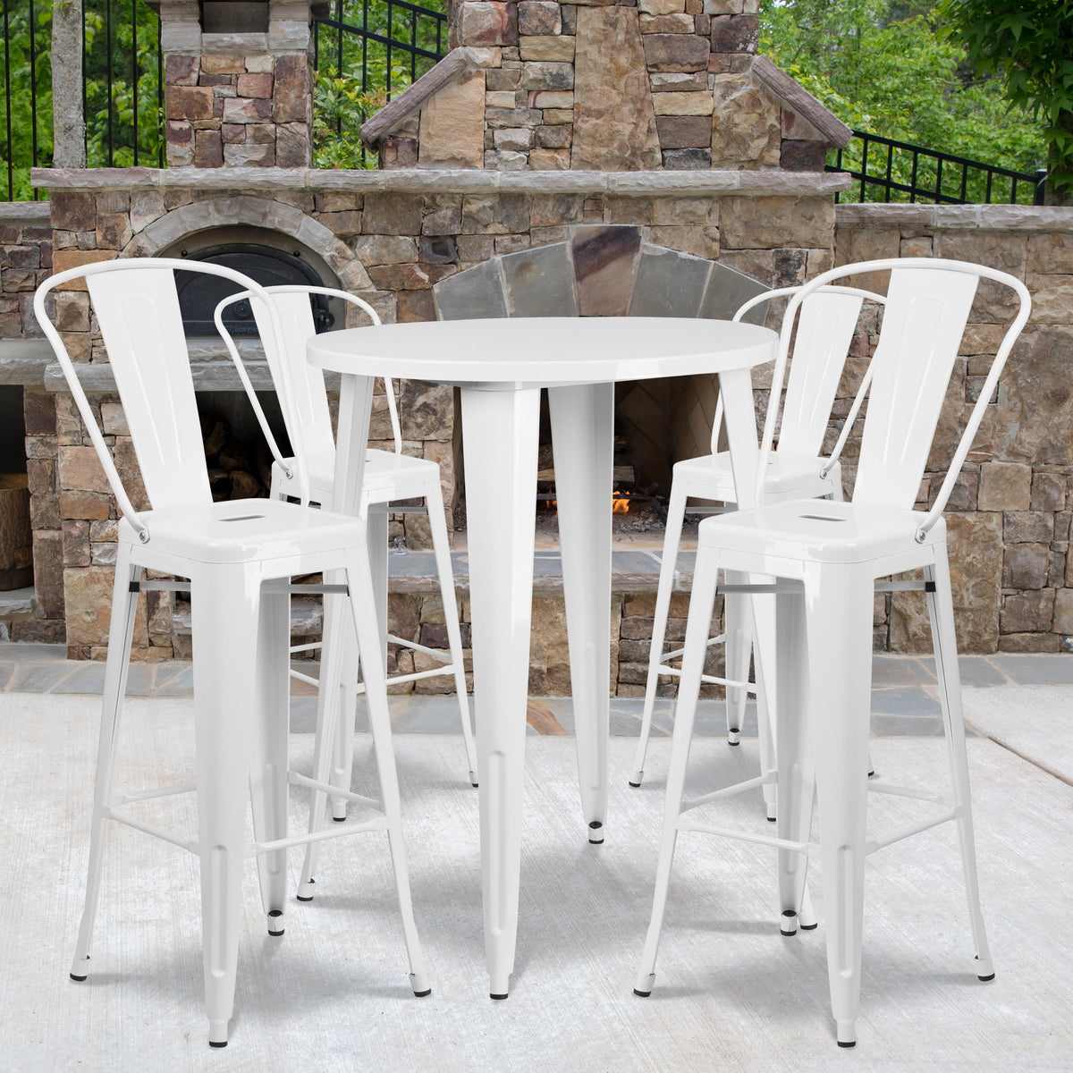30'' Round Metal Indoor-Outdoor Bar Table Set with 4 Cafe Stools - Image 2