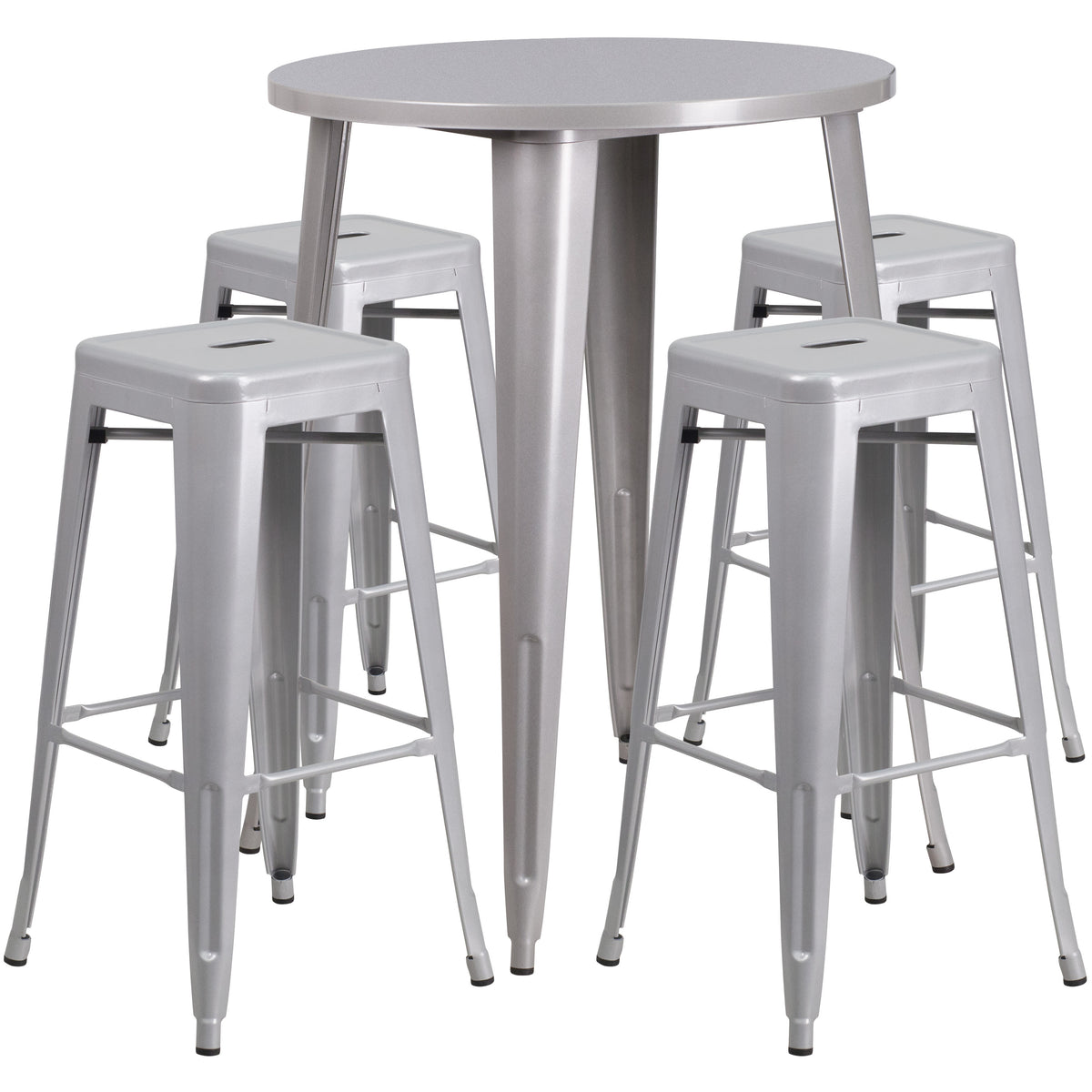 30'' Round Metal Indoor-Outdoor Bar Table Set with 4 Square Seat Backless Stools