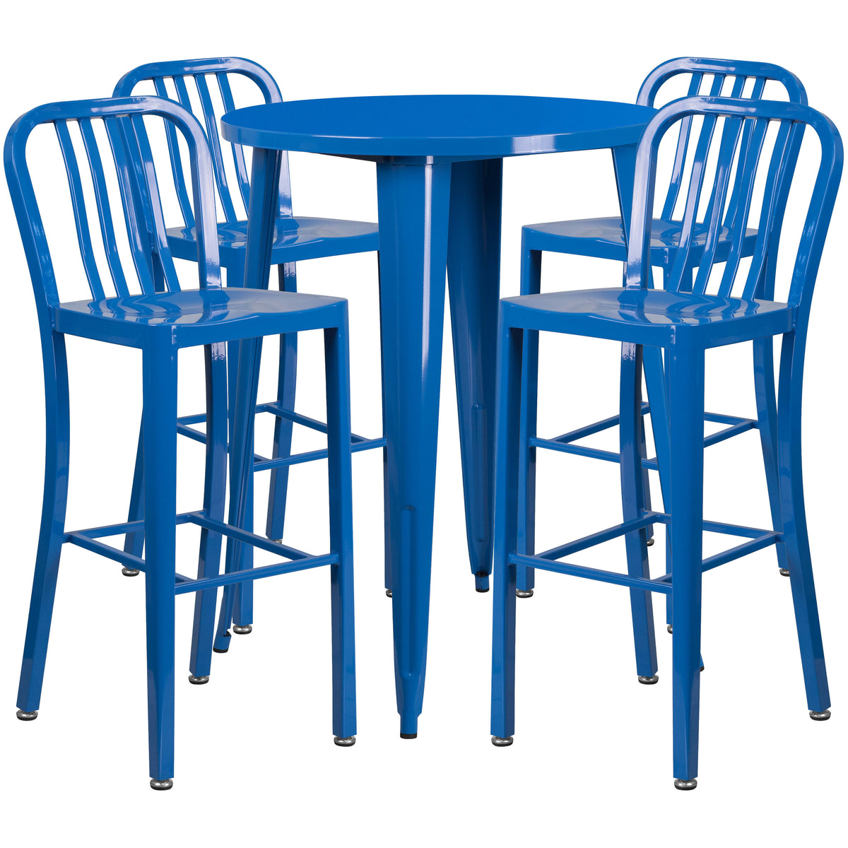 30'' Round Metal Indoor-Outdoor Bar Table Set with 4 Vertical Slat Back Stools