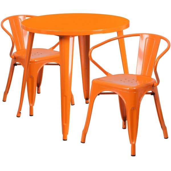 30'' Round Metal Indoor-Outdoor Table Set with 2 Arm Chairs