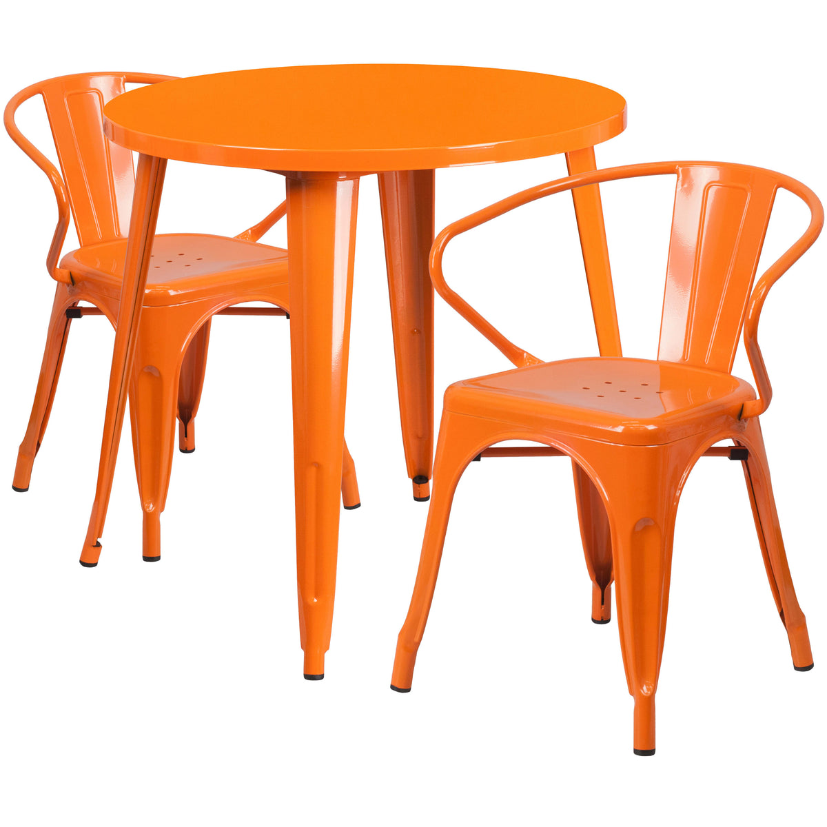 30'' Round Metal Indoor-Outdoor Table Set with 2 Arm Chairs