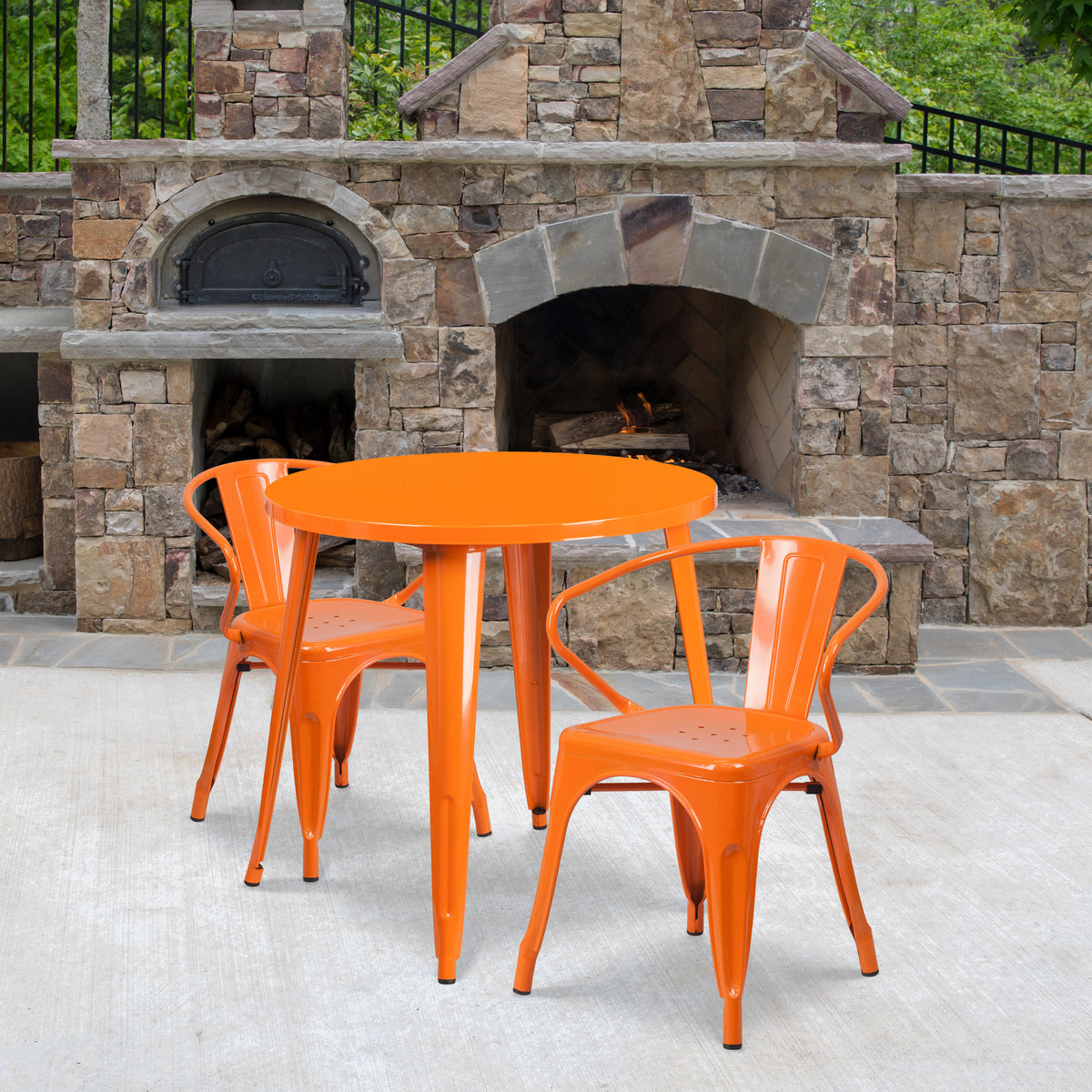 30'' Round Metal Indoor-Outdoor Table Set with 2 Arm Chairs - Image 2