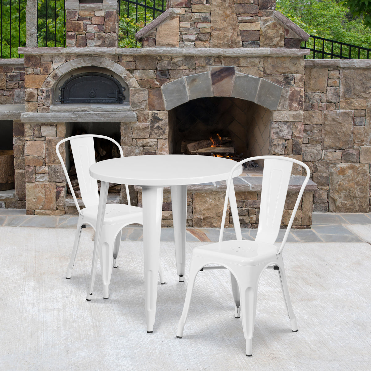 30'' Round Metal Indoor-Outdoor Table Set with 2 Cafe Chairs - Image 2