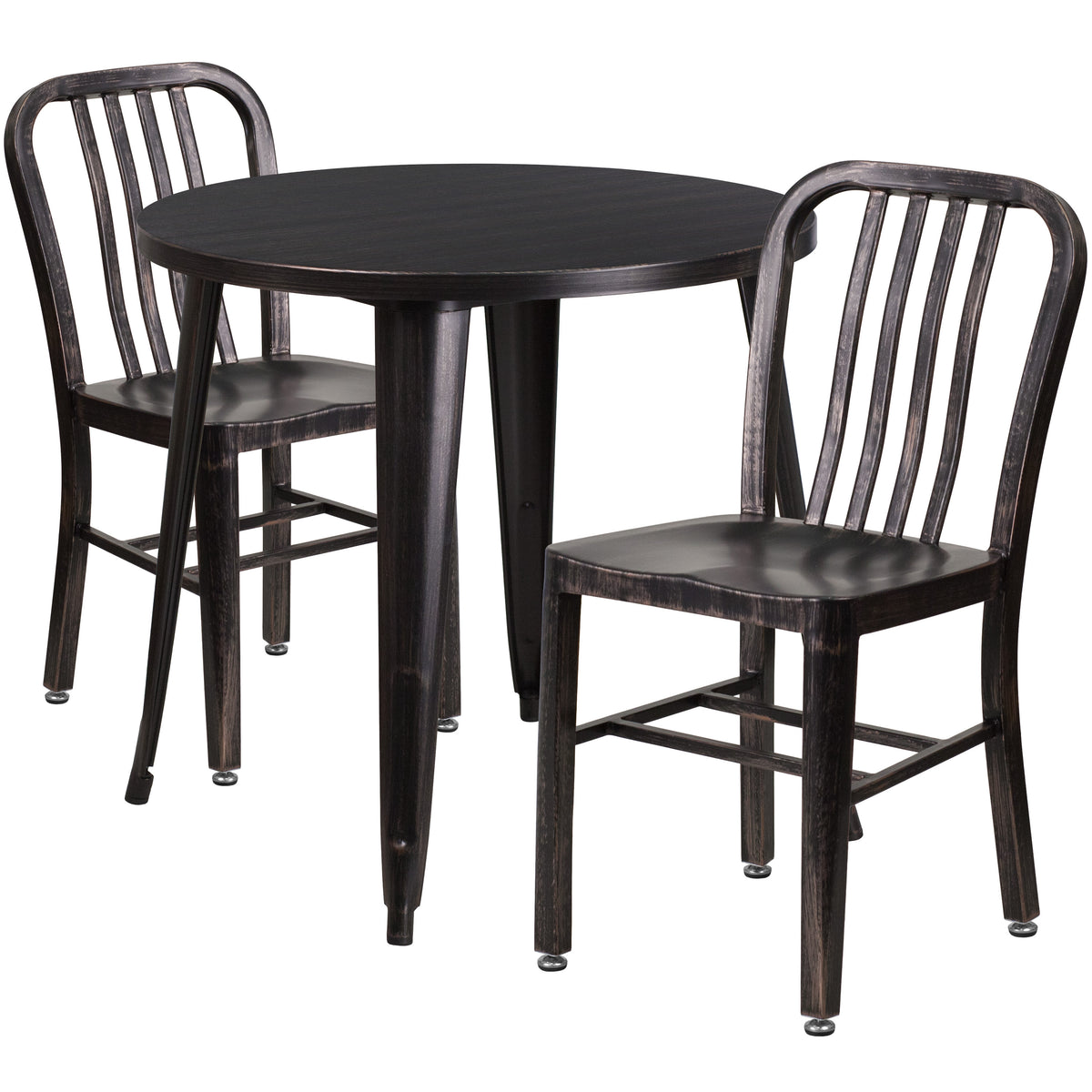 30'' Round Metal Indoor-Outdoor Table Set with 2 Vertical Slat Back Chairs