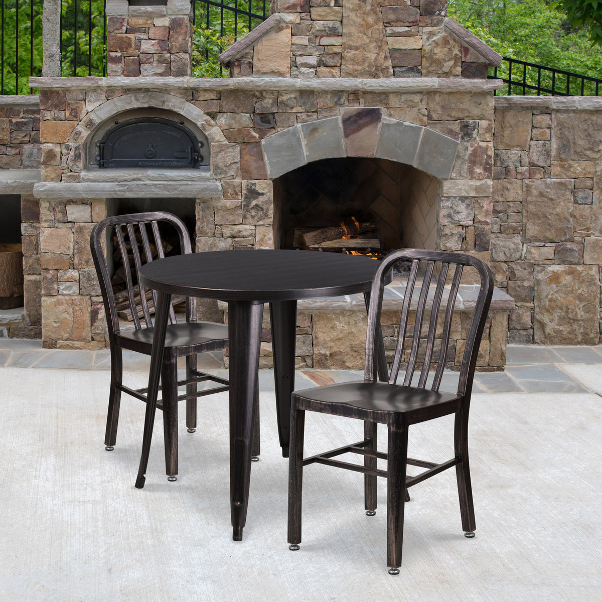 30'' Round Metal Indoor-Outdoor Table Set with 2 Vertical Slat Back Chairs - Image 2