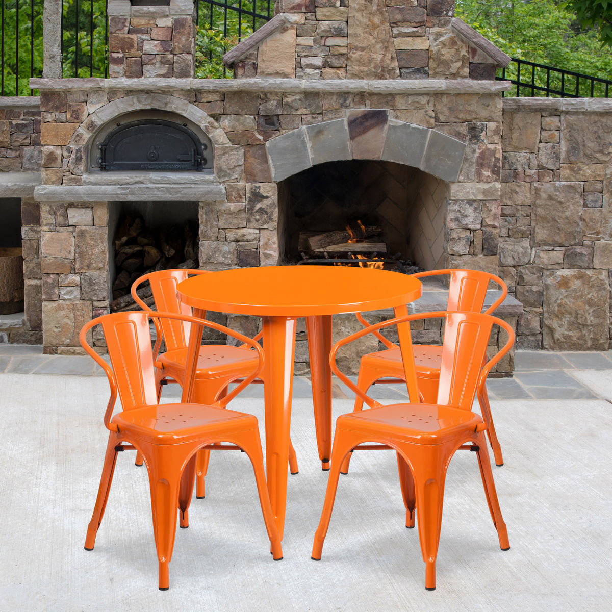 30'' Round Metal Indoor-Outdoor Table Set with 4 Arm Chairs - Image 2