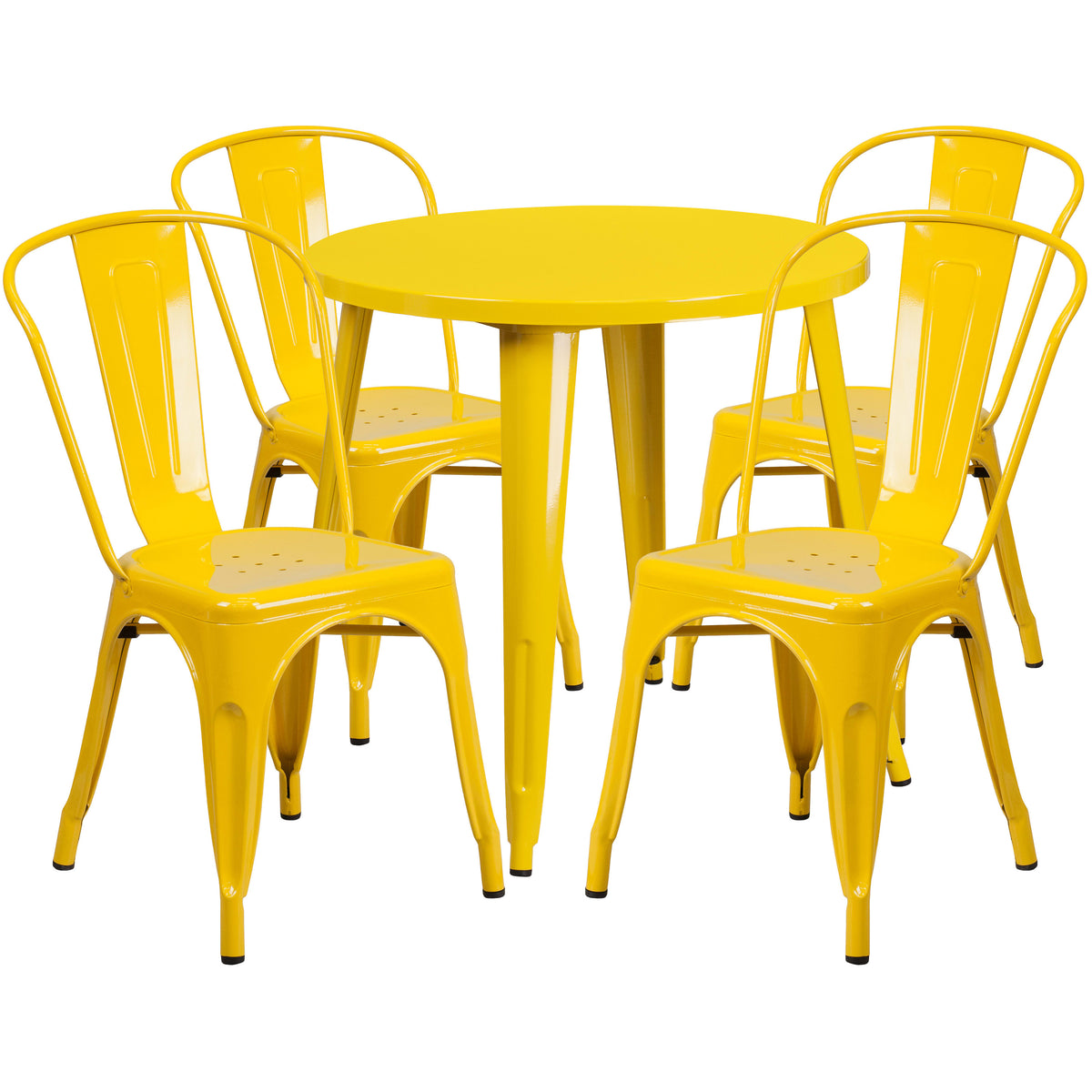 30'' Round Metal Indoor-Outdoor Table Set with 4 Cafe Chairs