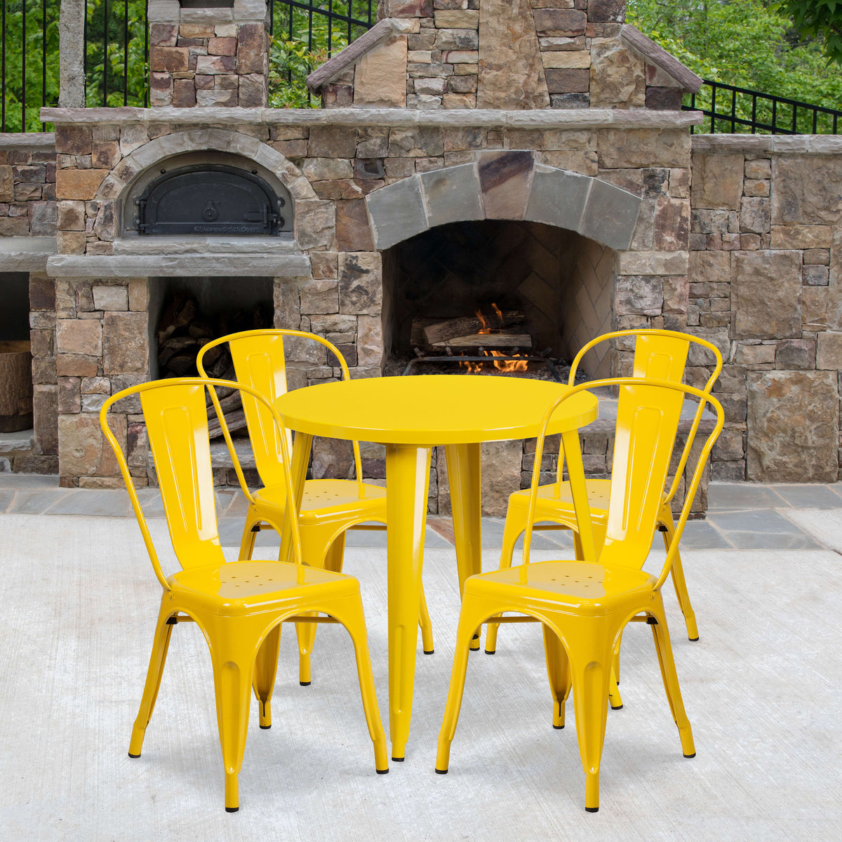30'' Round Metal Indoor-Outdoor Table Set with 4 Cafe Chairs - Image 2
