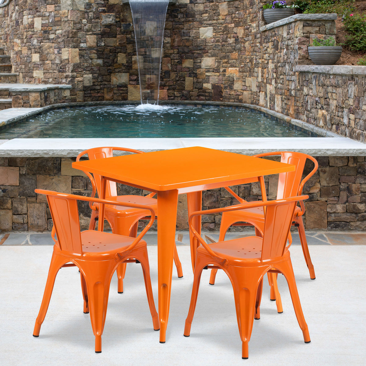 31.5'' Square Metal Indoor-Outdoor Table Set with 4 Arm Chairs - Image 2